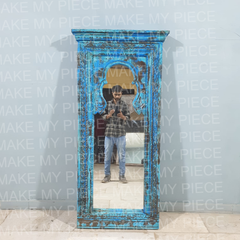 MTS GBS Vintage Hand Carved Rustic Solid Wood Mirror Frame Rustic Blue