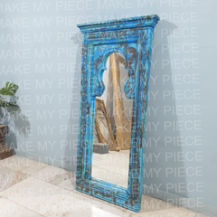 MTS GBS Vintage Hand Carved Rustic Solid Wood Mirror Frame Rustic Blue