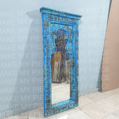 MTS GBS Vintage Hand Carved Rustic Solid Wood Mirror Frame Rustic Blue