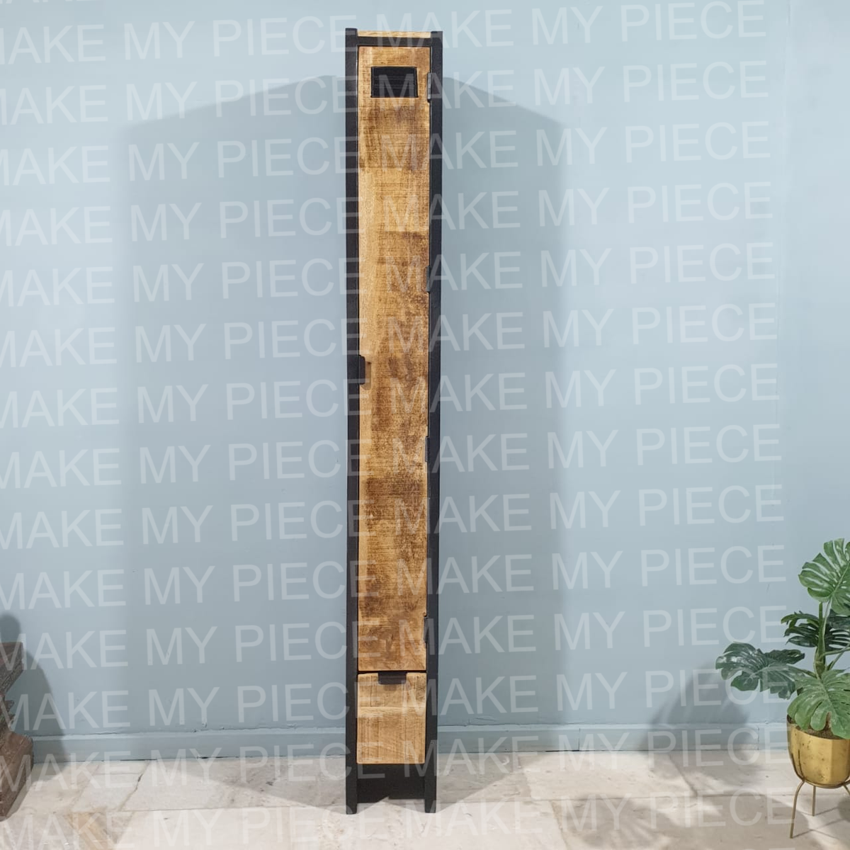 TRACEY Industrial Narrow Cabinet In Wood And Metal 6 Shelves 7 x sections for storage) single door