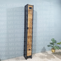 TRACEY Industrial Narrow Cabinet In Wood And Metal 6 Shelves 7 x sections for storage) single door