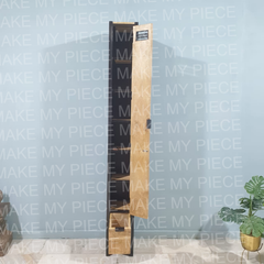 TRACEY Industrial Narrow Cabinet In Wood And Metal 6 Shelves 7 x sections for storage) single door