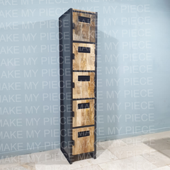 TRACEY Industrial Narrow Cabinet In Wood And Metal 5 x Doors