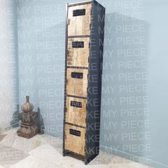 TRACEY Industrial Narrow Cabinet In Wood And Metal 5 x Doors