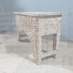 ALAIN Mughal Mehrab Indian Hand Carved Jali Hall Table Console Rustic White