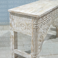 ALAIN Mughal Mehrab Indian Hand Carved Jali Hall Table Console Rustic White