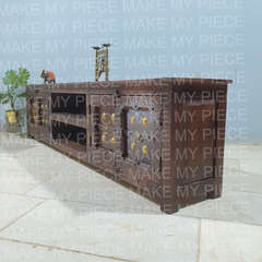 AMIT Handmade Carved Solid Wood 2 Door TV Unit Dark Brown