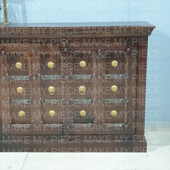 AMIT Handmade Carved Solid Wood 4 Door Sideboard Dark Brown