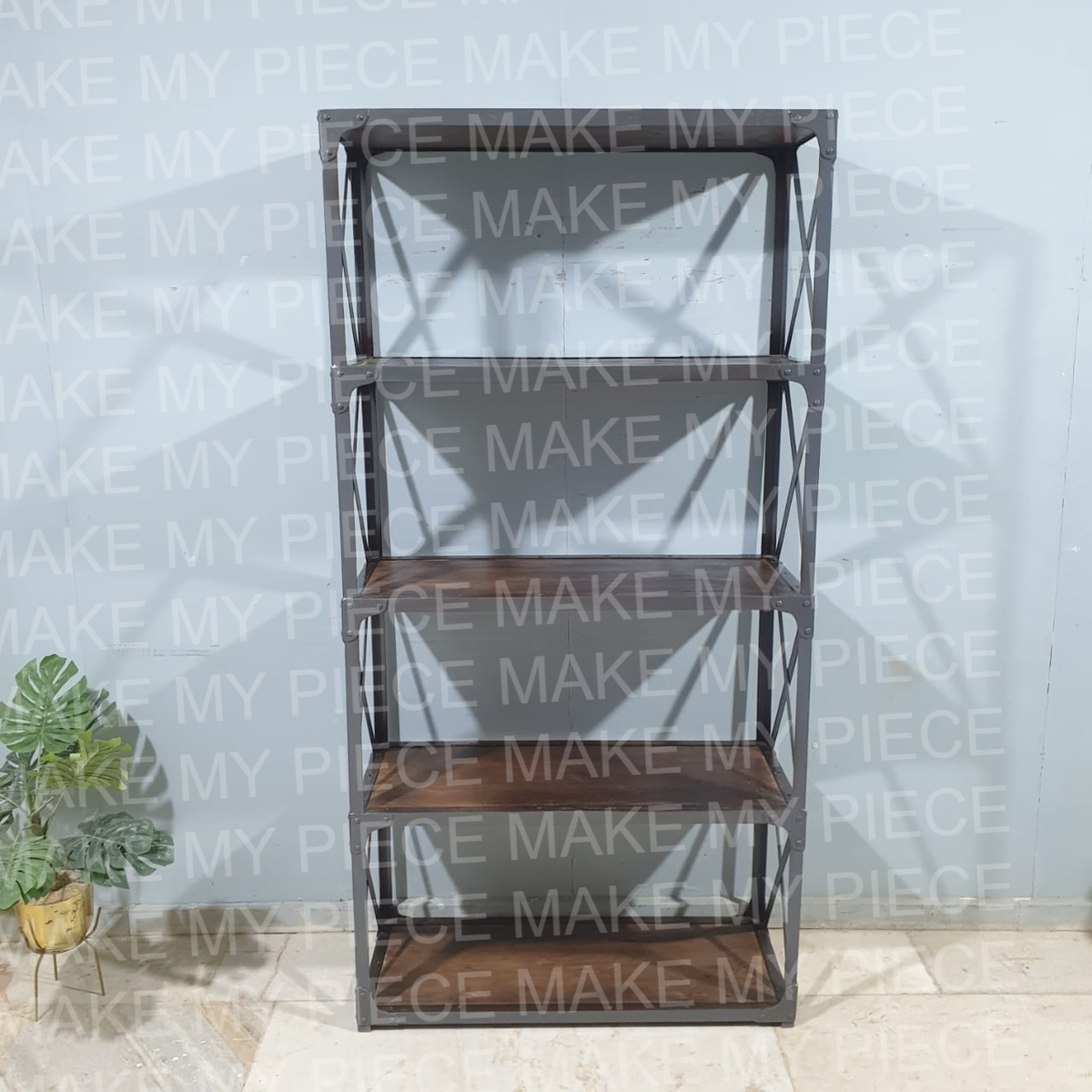 ADAM Handmade Angle Industrial Wood Metal Bookshelf