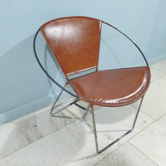 ANJUM Aged Leather Solid Metal Round Tub Cafe Chair