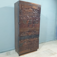 JANE Antique Tribal Carved Panel Solid Wood Cupboard 2 door Cabinet Wardrobe