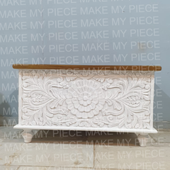 JOY Solid Wood Carved Chest Storage Blanket Box White