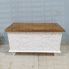 JOY Solid Wood Carved Chest Storage Blanket Box White