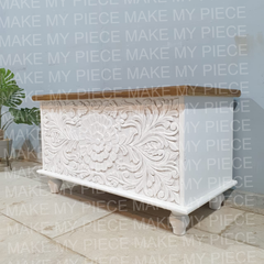 JOY Solid Wood Carved Chest Storage Blanket Box White