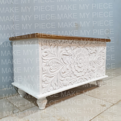 JOY Solid Wood Carved Chest Storage Blanket Box White