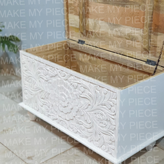 JOY Solid Wood Carved Chest Storage Blanket Box White