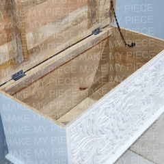 JOY Solid Wood Carved Chest Storage Blanket Box White