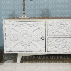 JOY Indian Handmade Carved Solid Wood 2 x Doors and 2 x Drawers TV Unit White