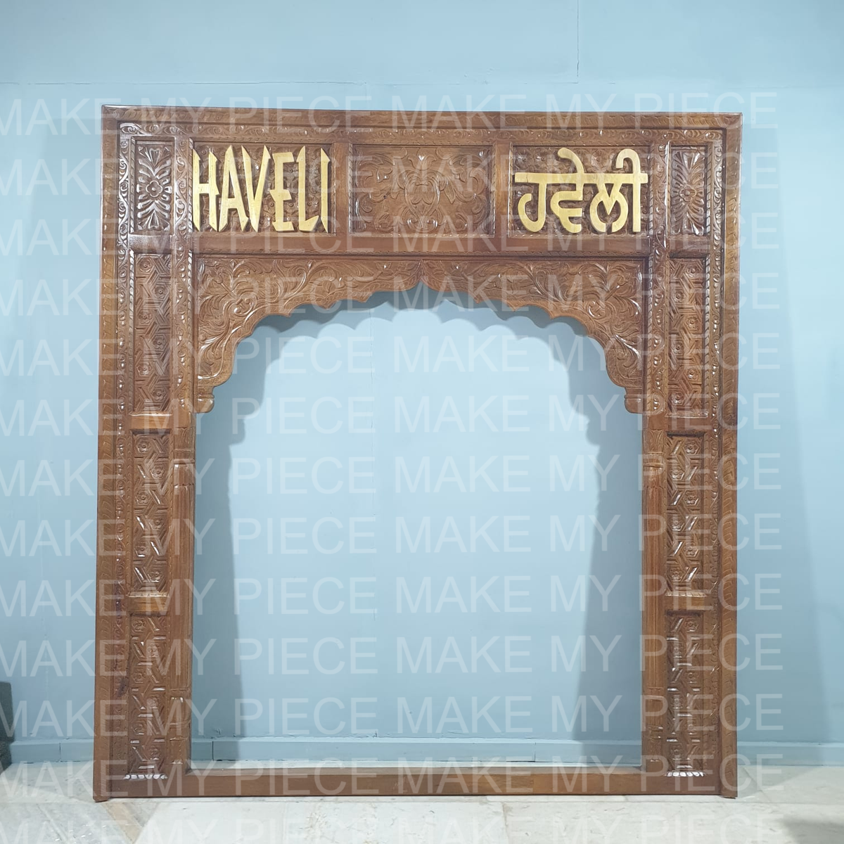 RESHAM Handmade Carved Indian Jharokha Solid Hard Wood Large Arch