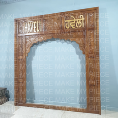 RESHAM Handmade Carved Indian Jharokha Solid Hard Wood Large Arch