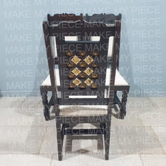 Tarika Wooden Chair for Dining & Living Room Fabric Seat and Back Embossed Brass Work