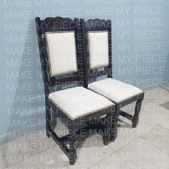 Tarika Wooden Chair for Dining & Living Room Fabric Seat and Back Embossed Brass Work