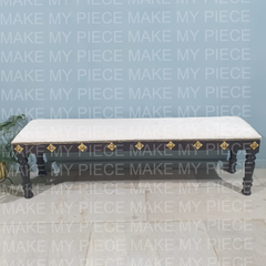 Tarika Embossed Brass Work Dining Bench With Cushioned Seat