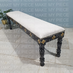 Tarika Embossed Brass Work Dining Bench With Cushioned Seat