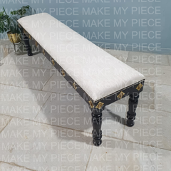 Tarika Embossed Brass Work Dining Bench With Cushioned Seat