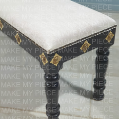 Tarika Embossed Brass Work Dining Bench With Cushioned Seat