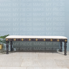 Tarika Embossed Brass Work Dining Bench With Cushioned Seat