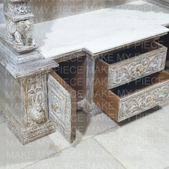 PURVI Handmade Traditional Wooden Carved Pooja Temple Whitewash
