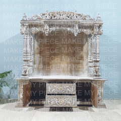 PURVI Handmade Traditional Wooden Carved Pooja Temple Whitewash