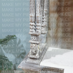 PURVI Handmade Traditional Wooden Carved Pooja Temple Whitewash
