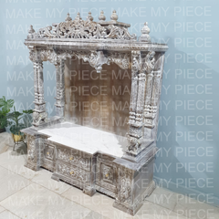 PURVI Handmade Traditional Wooden Carved Pooja Temple Whitewash