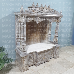 PURVI Handmade Traditional Wooden Carved Pooja Temple Whitewash