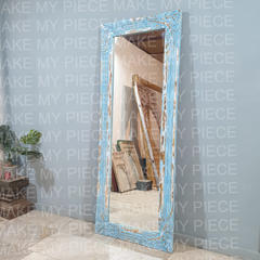 JESSICA Vintage Hand Carved Rustic Solid Wood Mirror Frame Blue Rustic