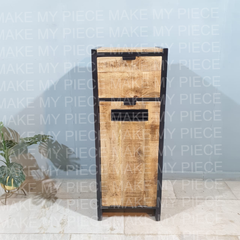 TRACEY Industrial Narrow Cabinet In Wood And Metal Avalon