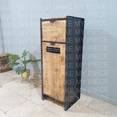 TRACEY Industrial Narrow Cabinet In Wood And Metal Avalon