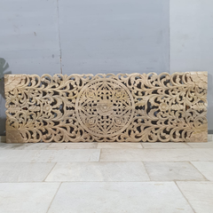 Floral Beautiful Hand Carved Indian Solid Wood Bed Panel 225x77 cm Natural