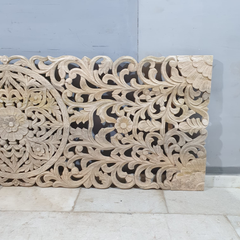 Floral Beautiful Hand Carved Indian Solid Wood Bed Panel 225x77 cm Natural