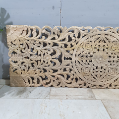 Floral Beautiful Hand Carved Indian Solid Wood Bed Panel 225x77 cm Natural