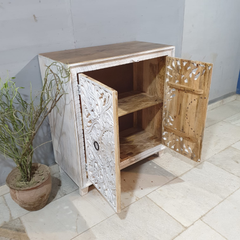 Indian Style Carved Solid Wood Cabinet Buffet 90x45x100cm White