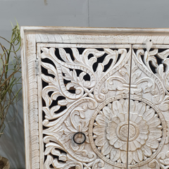 Indian Style Carved Solid Wood Cabinet Buffet 90x45x100cm White