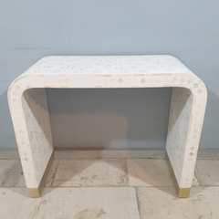 Bone Inlay Waterfall Console Table Floral Pattern 100x40x80cm White