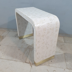 Bone Inlay Waterfall Console Table Floral Pattern 100x40x80cm White