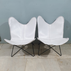 Aged Armchair Sleeper Leather Butterfly Chair in White