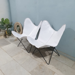 Aged Armchair Sleeper Leather Butterfly Chair in White