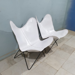 Aged Armchair Sleeper Leather Butterfly Chair in White