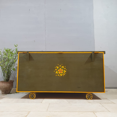 Indian Vintage Hand Painted Solid Wood Merchants Chest Storage Box 157x77x82 cm